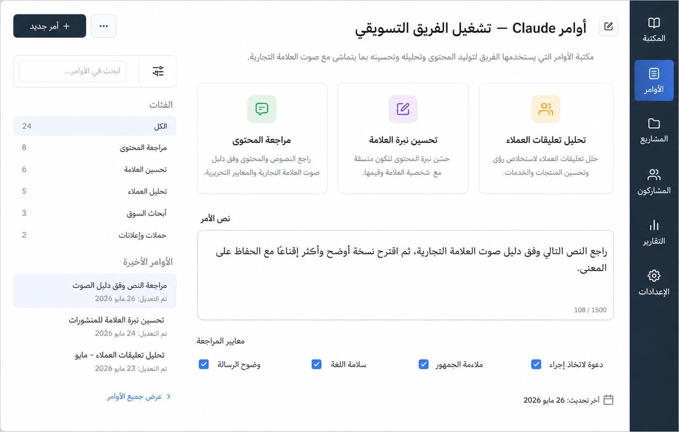 مكتبة أوامر ذكاء اصطناعي جاهزة لفريق التسويق