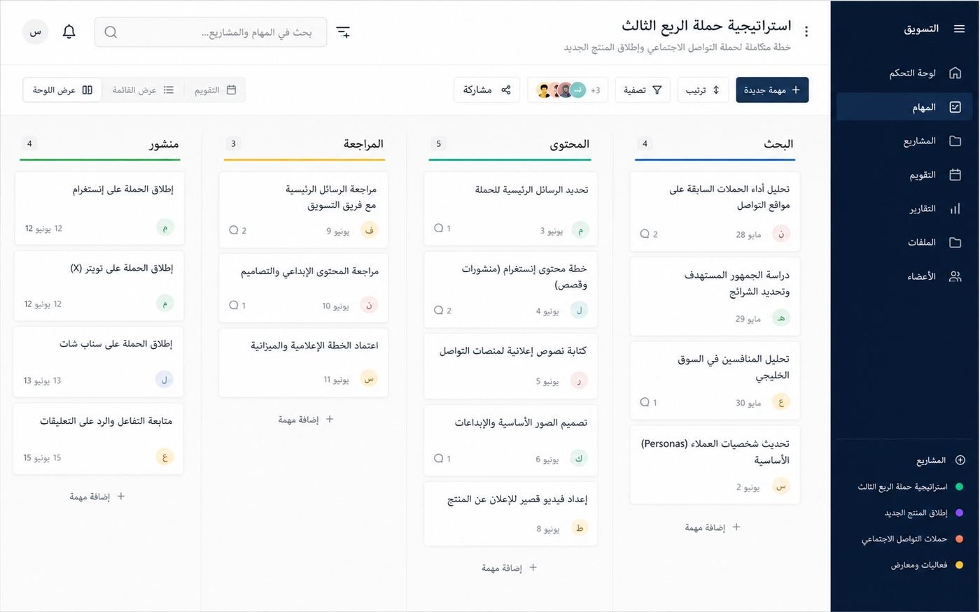 لوحة كانبان لتنظيم مهام حملة الربع الثالث