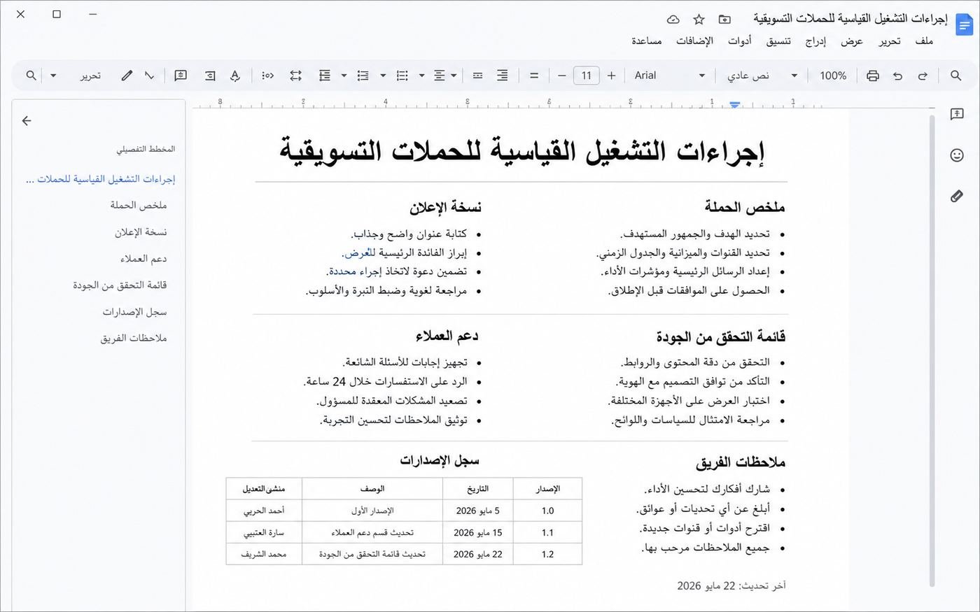 مستند إجراءات تشغيل قياسية موثق ومشترك